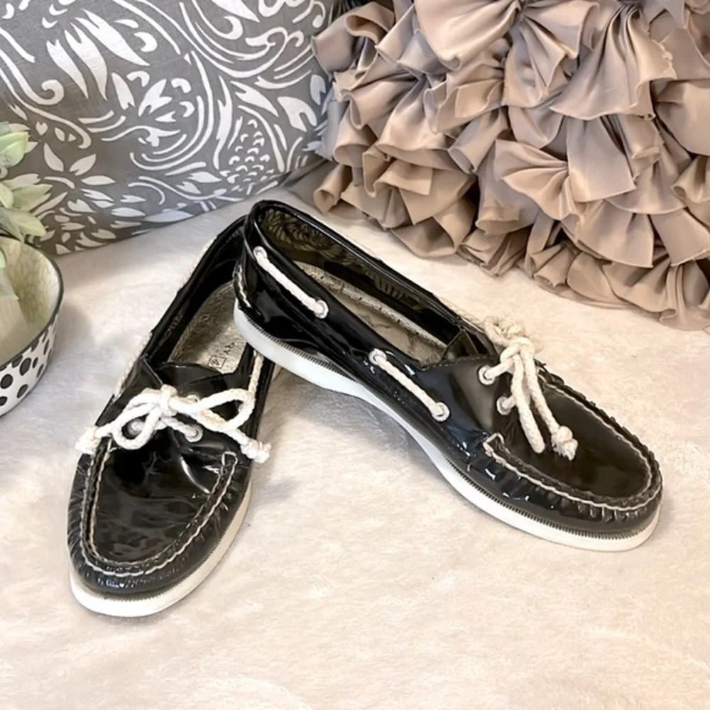 Sperry Black Patent Leather Topsider Loafer Moccasin Non-stick Boat Shoes
